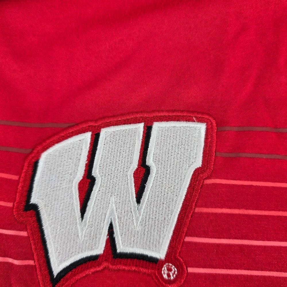 Captivating Polo Shirt Mens Wisconsin Badgers Embroidered Striped Red 2XL NWT - Picture 4 of 9